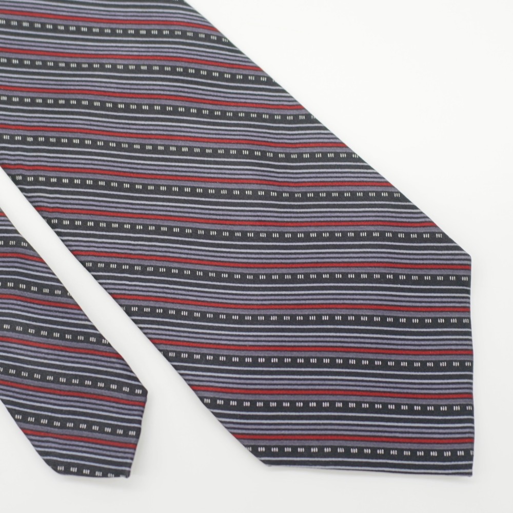 Perry Ellis Portfolio Black Red Abstract Striped Print Silk Tie